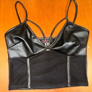 Vintage Black Faux Leather Strappy Crop Top